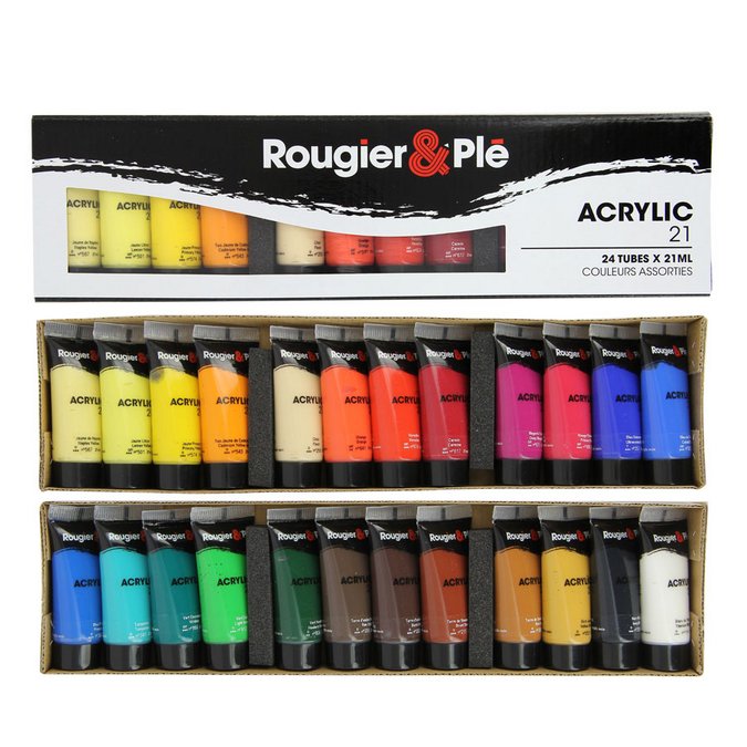 Peinture acrylique 21 ml Boite de 24 tubes - Rougier&Plé Rouen